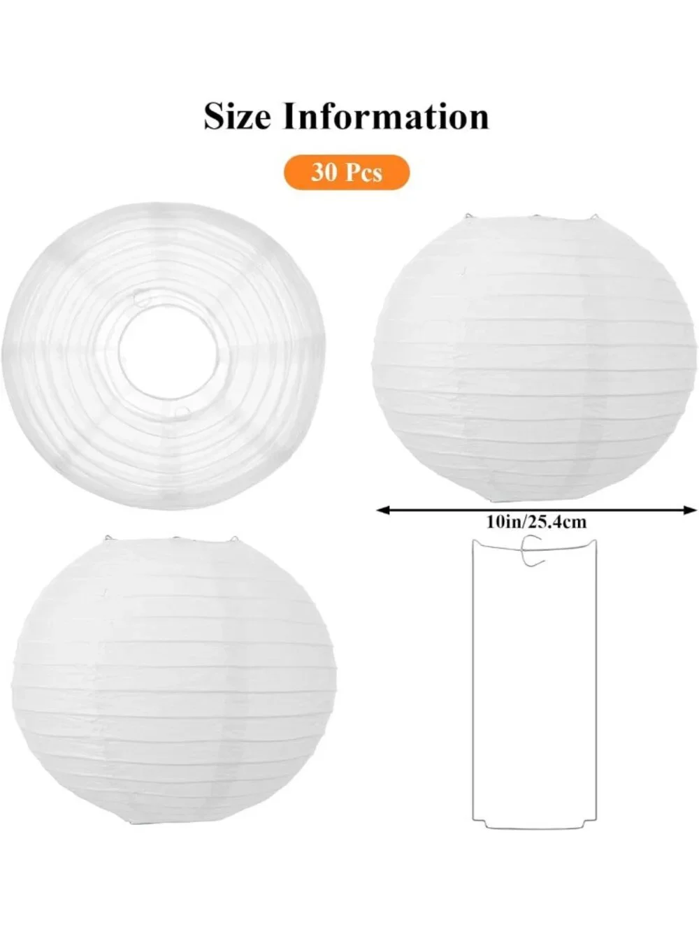 30Pcs White Paper Lanterns - 10